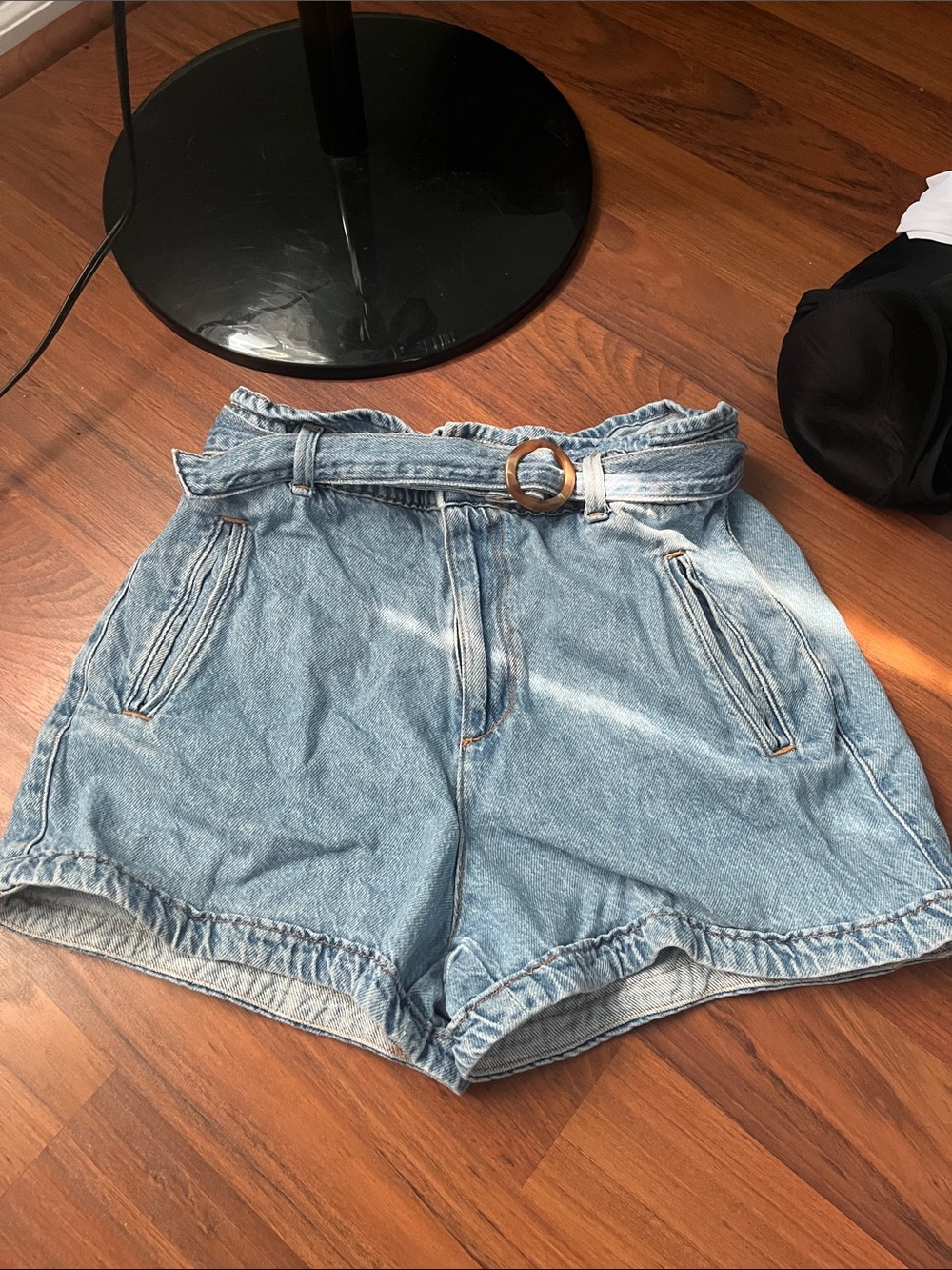 Zara Light Blue High-Waist Denim Shorts with Belt